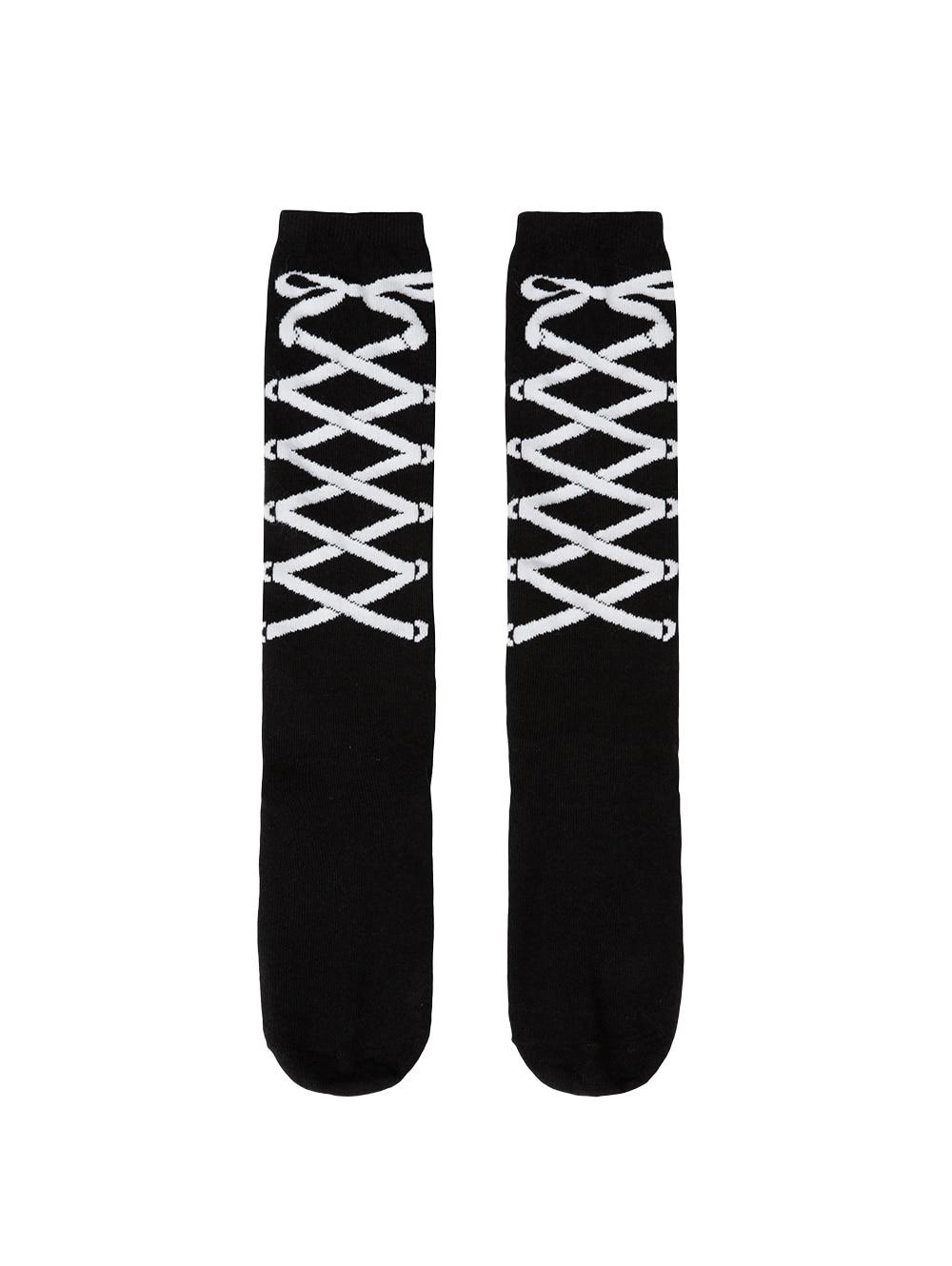 RIBBON GRAPHIC KNEE SOCKS [BLACK]