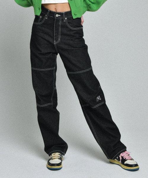 stitch denim pants (black)