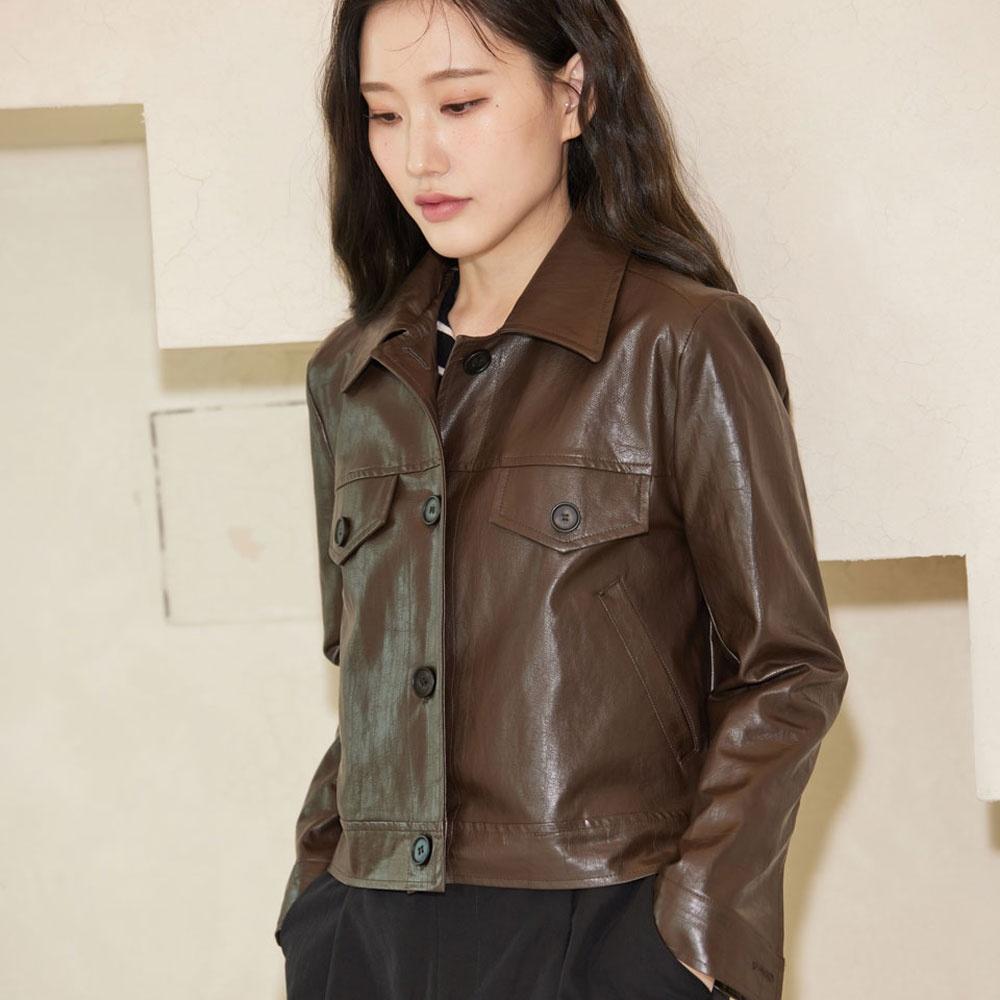 페이크 레더 싱글크롭자켓 #2COLOR