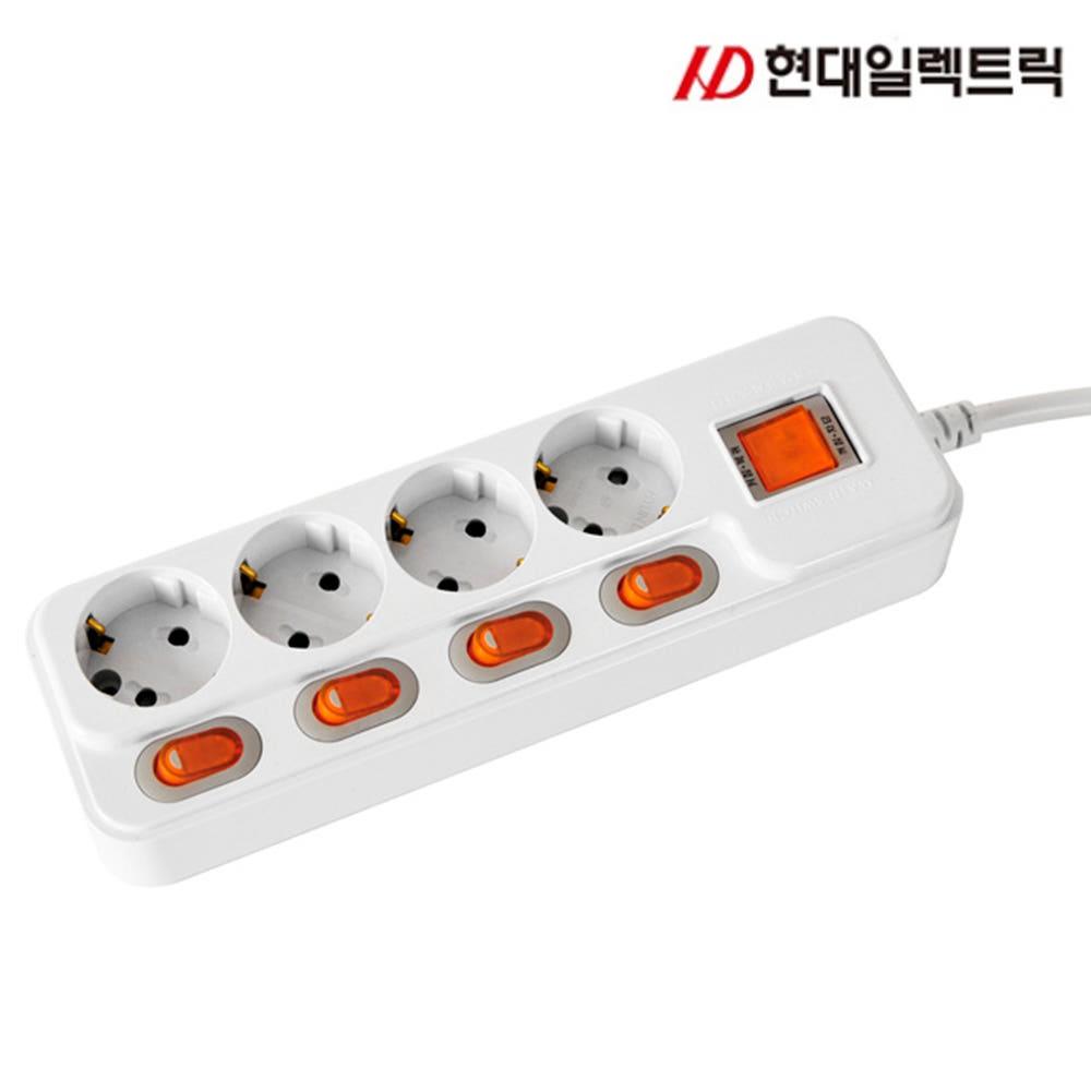 국산 현대 멀티탭 4구 안전 개별 스위치 절전형 멀티 콘센트 3M