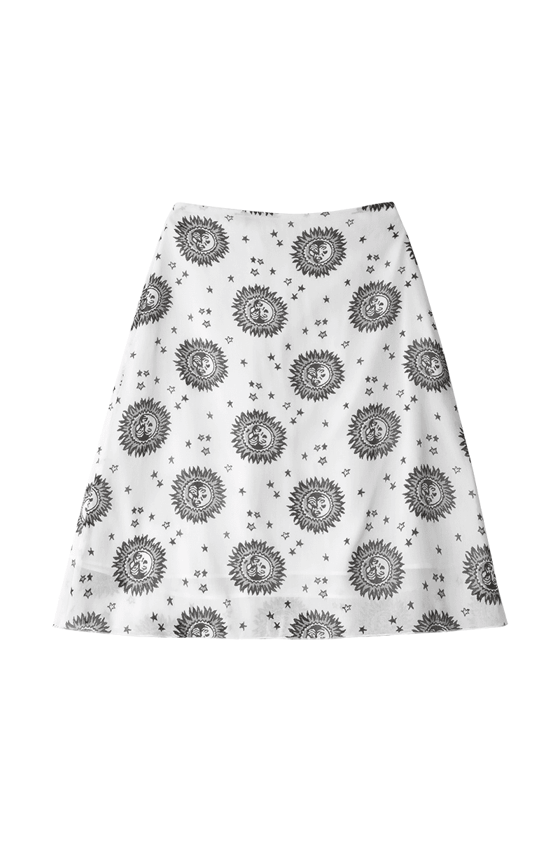 Sun Print Rayon Skirt (white)