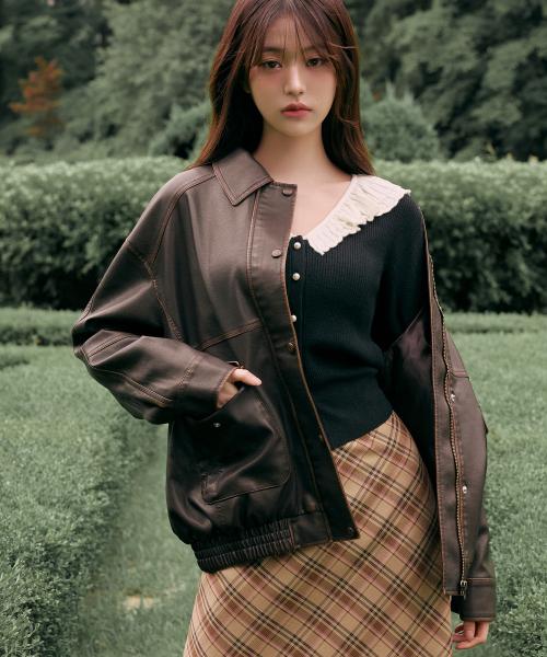 VINTAGE LEATHER BLOUSON JACKET BROWN