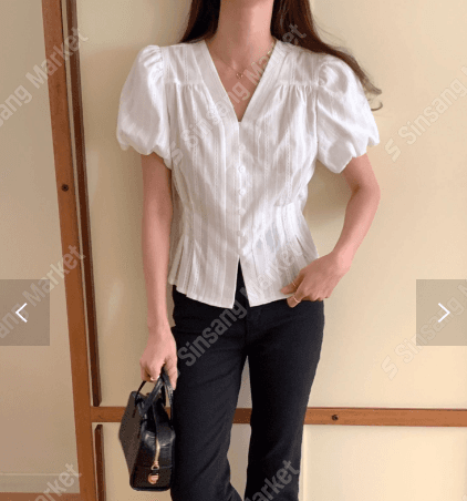 런던플랏 이니셜 샤벳블라우스 반팔블라우스 퍼프블라우스