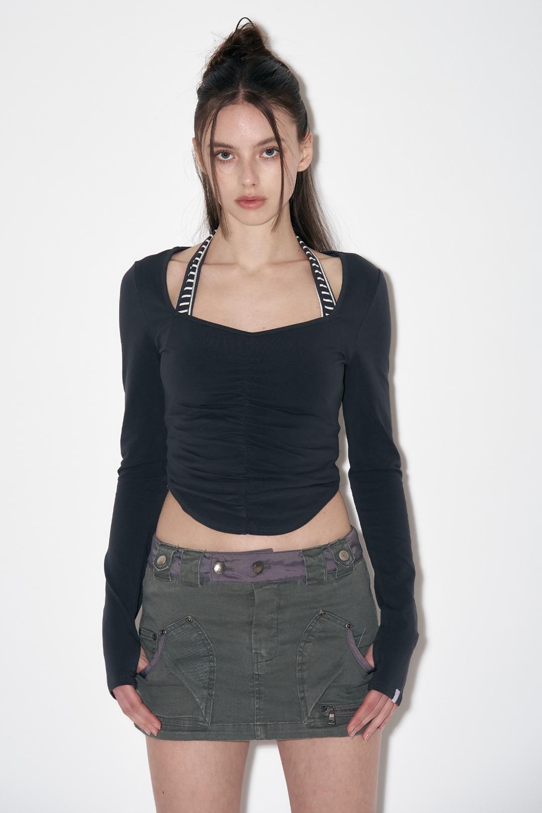 Darlin shirring Long Sleeve top (Deep Charcoal)