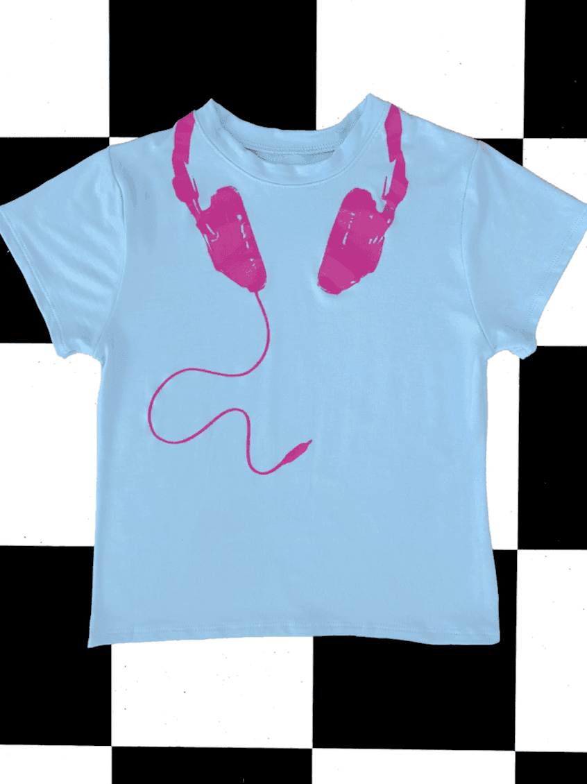 HEADPHONES ON BABY TEE IN BLUE