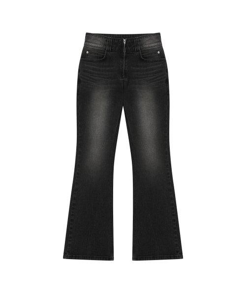 Western washed boots-cut denim pants - BLACK