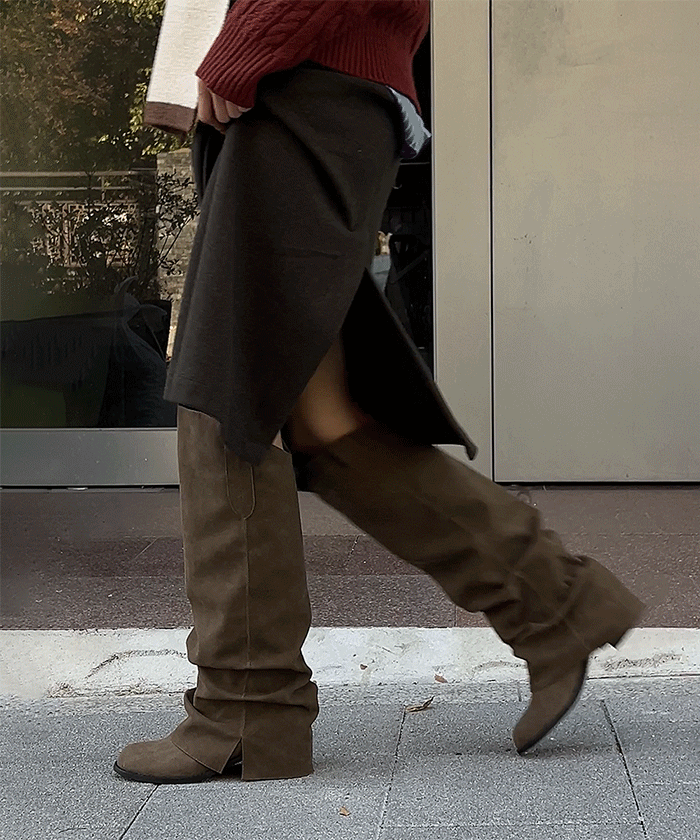 오트리엘 폴딩 스웨이드 롱부츠 윈터공항패션 워머부츠