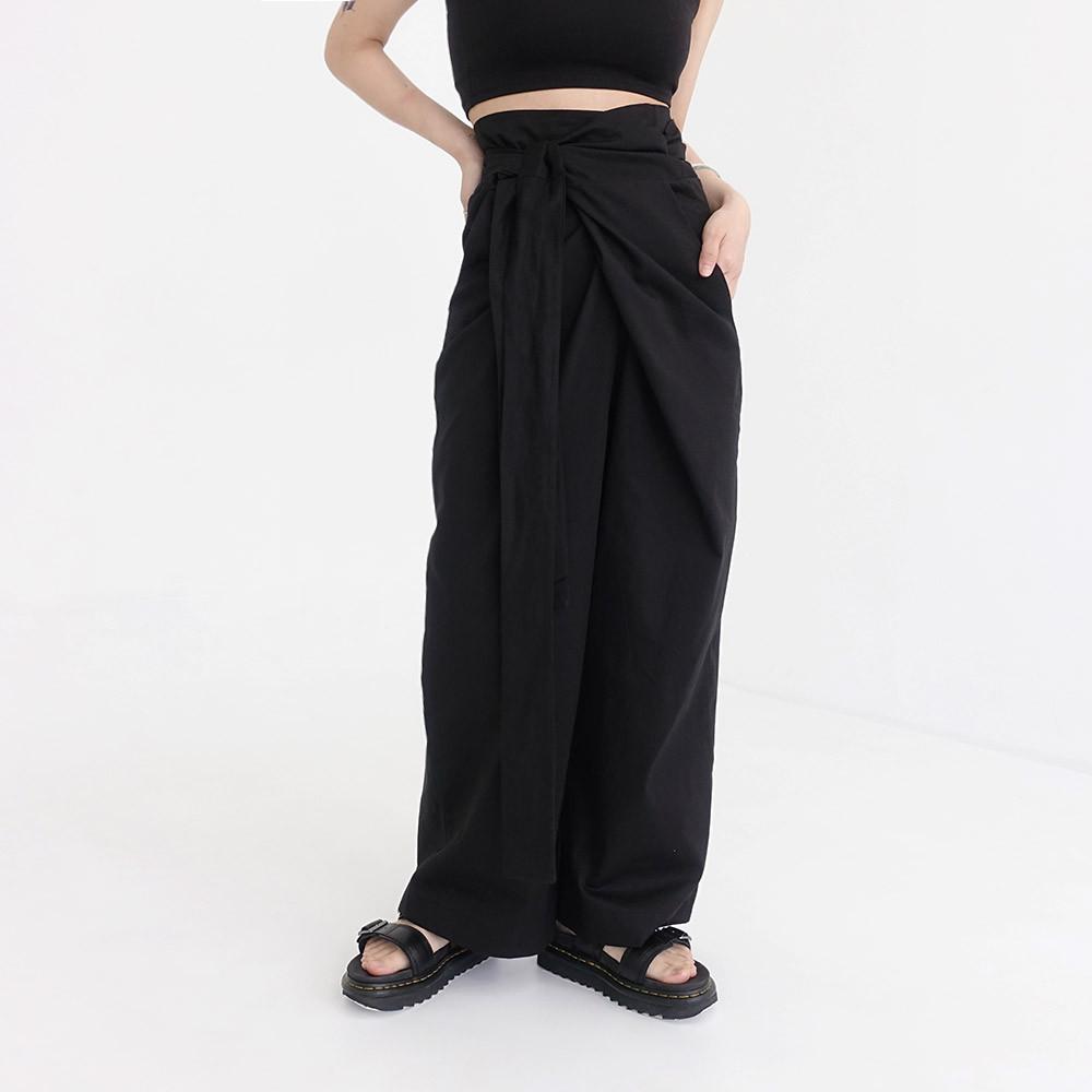 하이웨스트 스트랩 코튼 랩 와이드 팬츠 (2color)