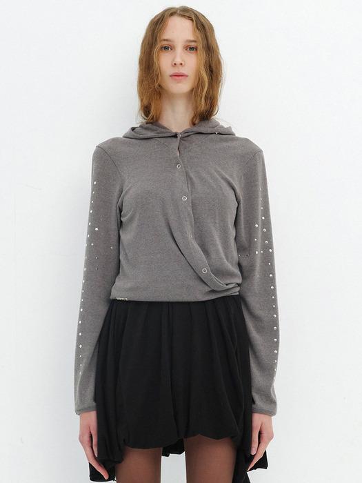 BEADS WRAP HOOD CARDIGAN / MELANGE GRAY