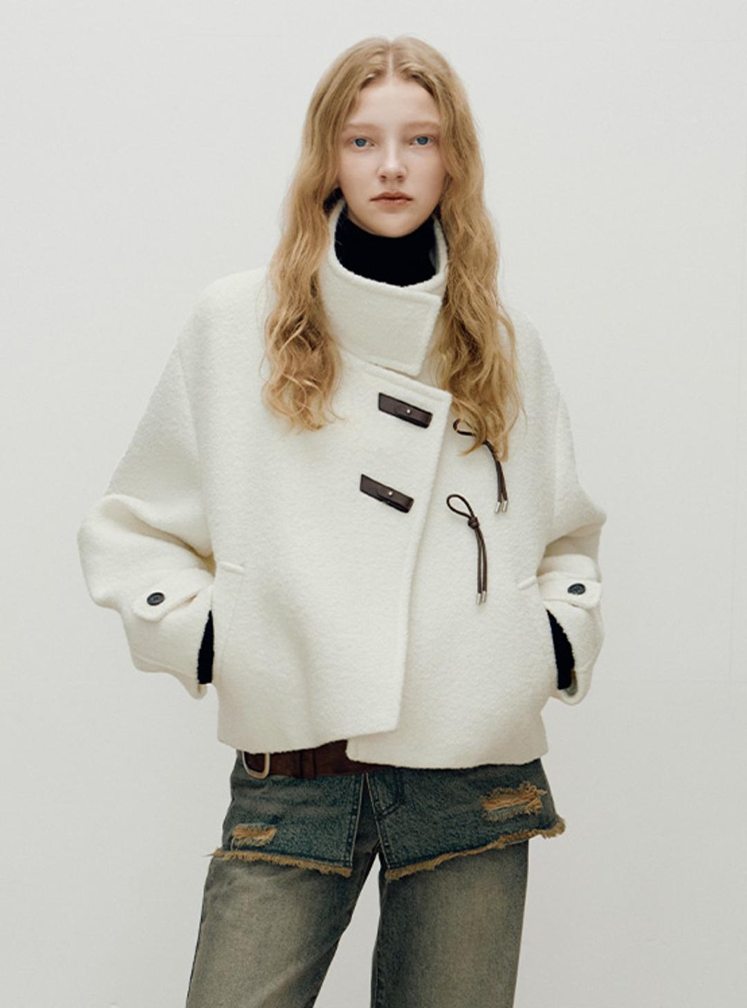 Buckle Detail High neck Jacket in Ivory VW4WJ033-03