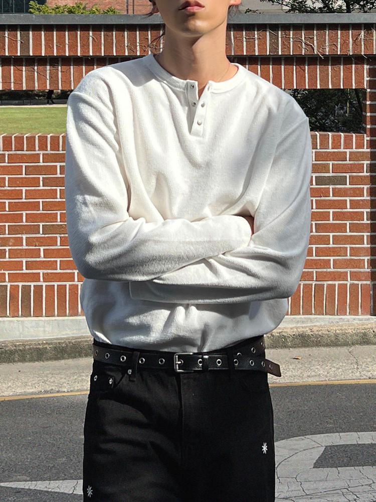 Waf 헨리넥 긴팔 와플 니트 머슬핏긴팔