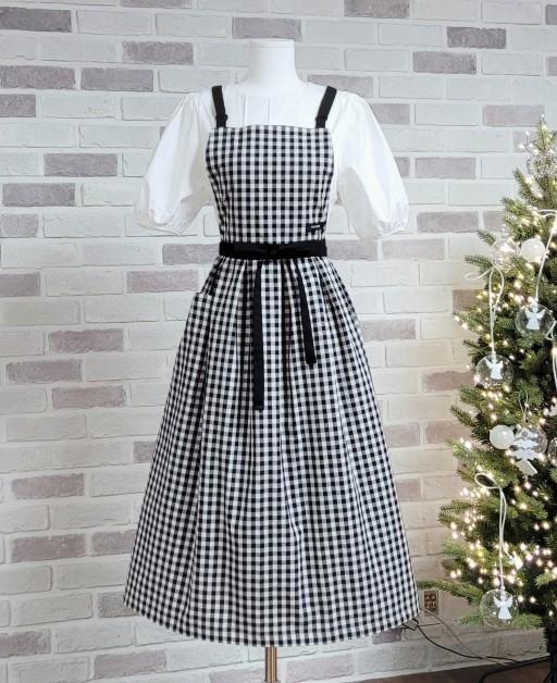 블랙체크 북유럽 앞치마 바리스타 네일샵 카페 공방