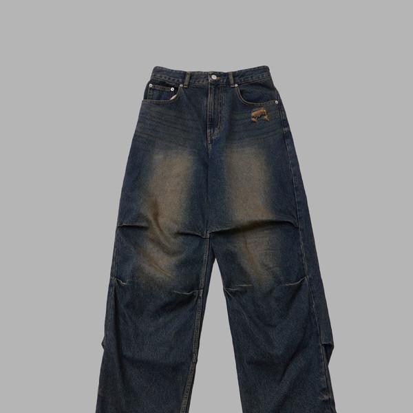 TWO TUCK DENIM BAGGY PANTS (YELLOW BLUE)