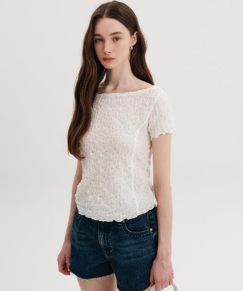 브린 링클 오프숄더 티셔츠_화이트 / BRYNN WRINKLE OFF SHOULDER T-SHIRT_WHITE