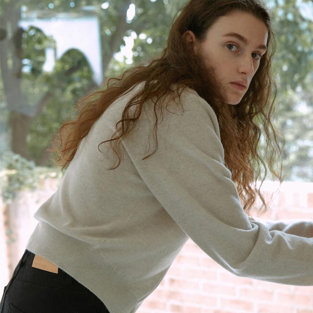 Cashmere whole-garment round cardigan (Oyster)