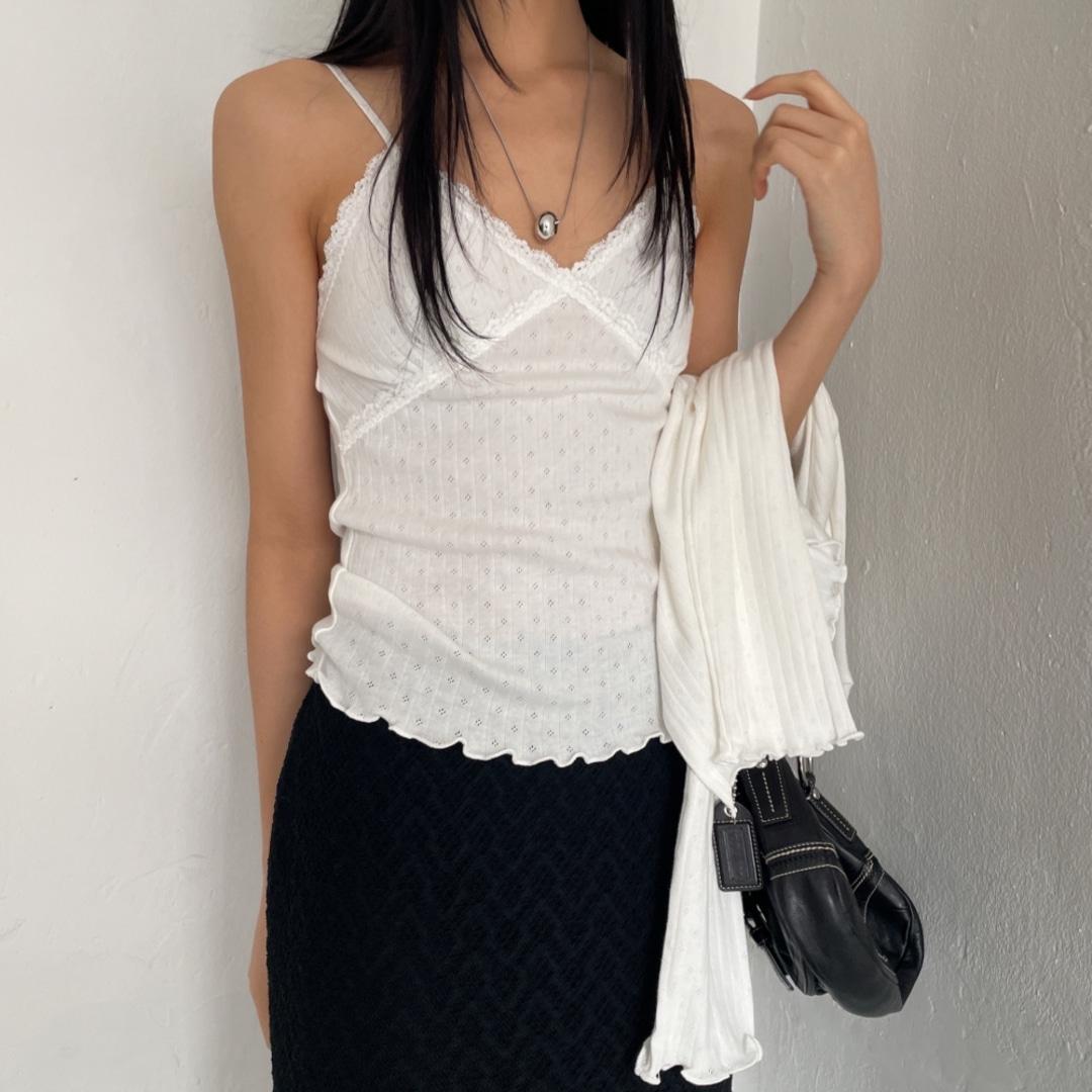 히어리 [F.XL] 펀칭 레이스 나시 가디건 세트 빅사이즈 이너 레이어드