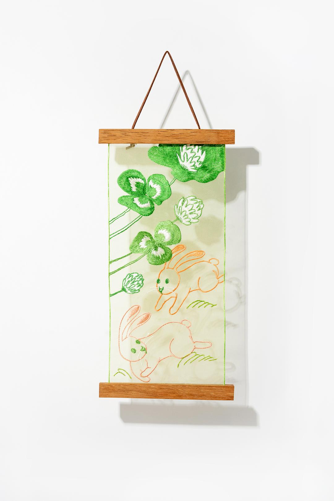 쌍토도(Lime green) 노방 자수 포스터