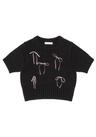 RIBBONS SHORT-SLEEVED KNIT TOP-BLACK