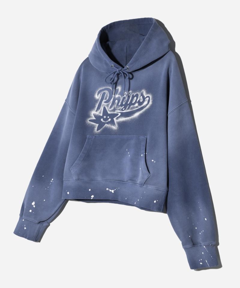 [PHYPS® X FRIZBEE] SPRAY STAR TAIL CROP HOODIE DUSTY BLUE