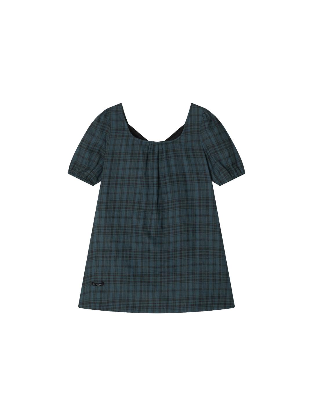 BLACK TIE BLOUSE TEAL CHECK