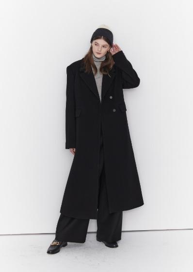 BASIC COLLAR LONG DOUBLE COAT (moat black)