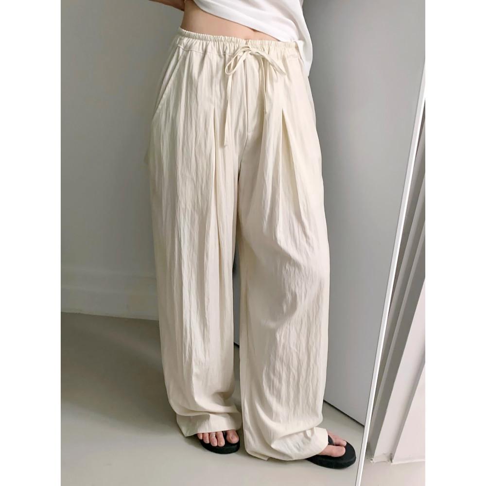 나일론 맞주름 밴딩 와이드 팬츠 (2colors)