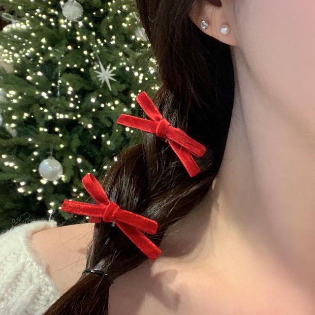 *2set/당일* 메리 벨벳 미니 리본 헤어 집게핀