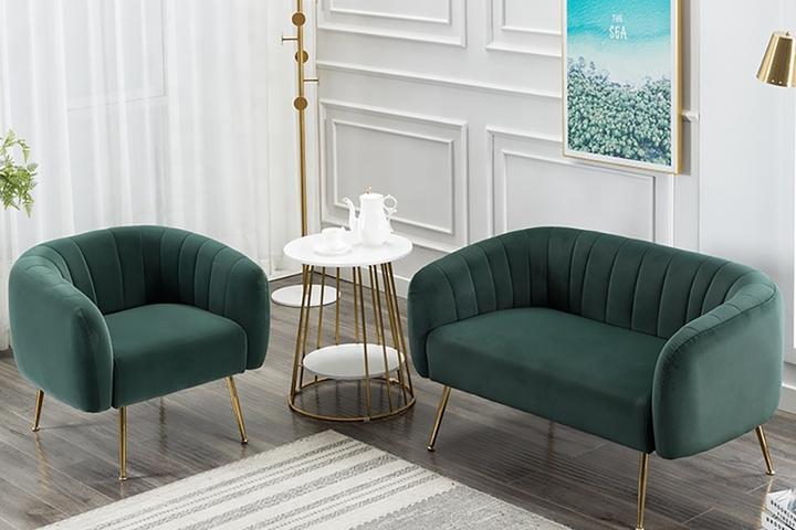 라인 벨벳 골드 북유럽 인테리어 포인트 패브릭소파 2인용