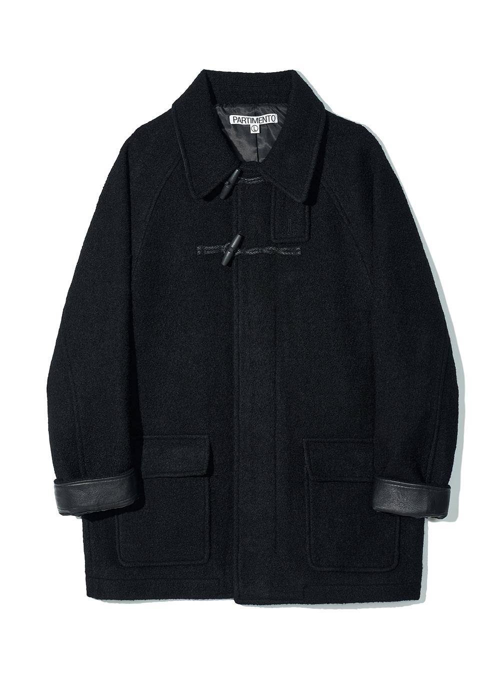 100% Curly Wool Toggle Half Coat_Black