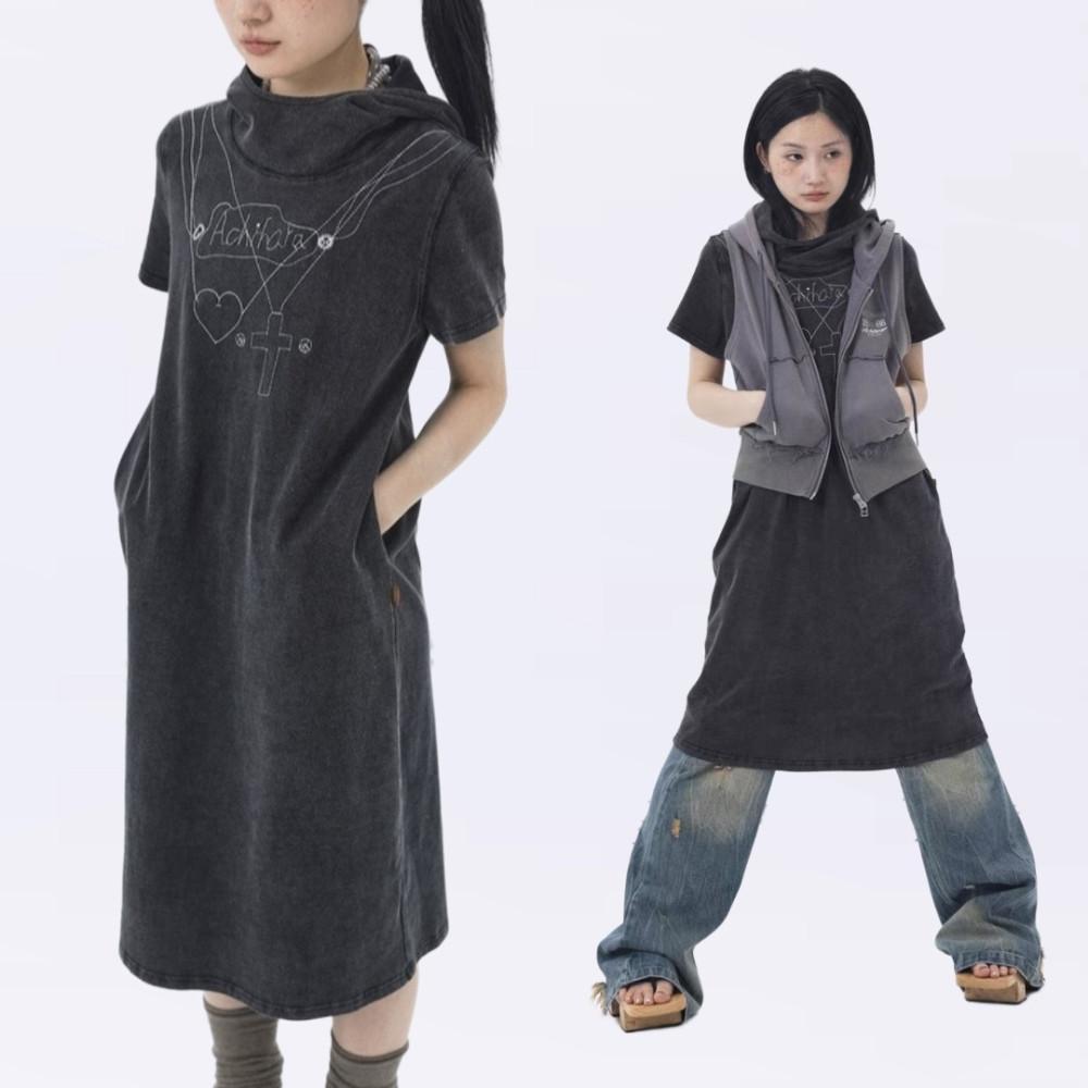 Achihara 레이어드 코튼 후드 원피스