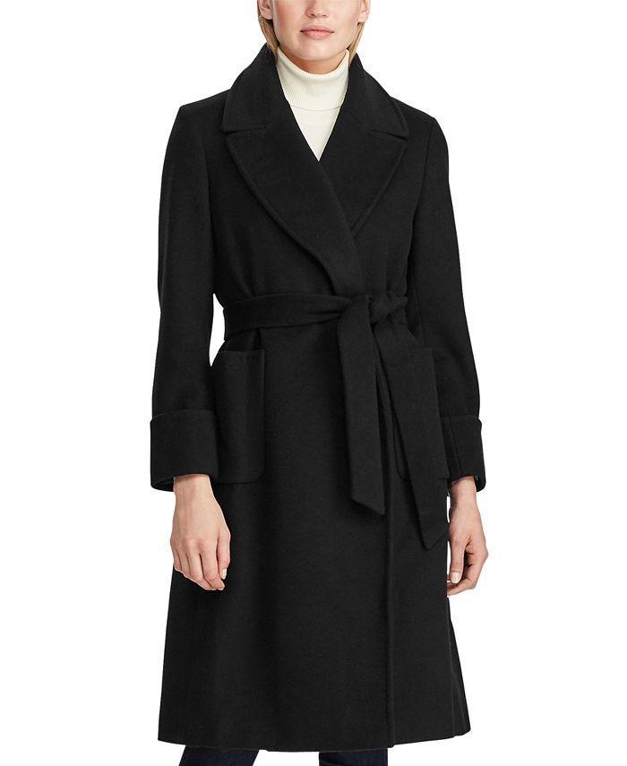 여성 울 블렌드 벨티드 랩 코트 Womens Wool Blend Belted Wrap Coat
