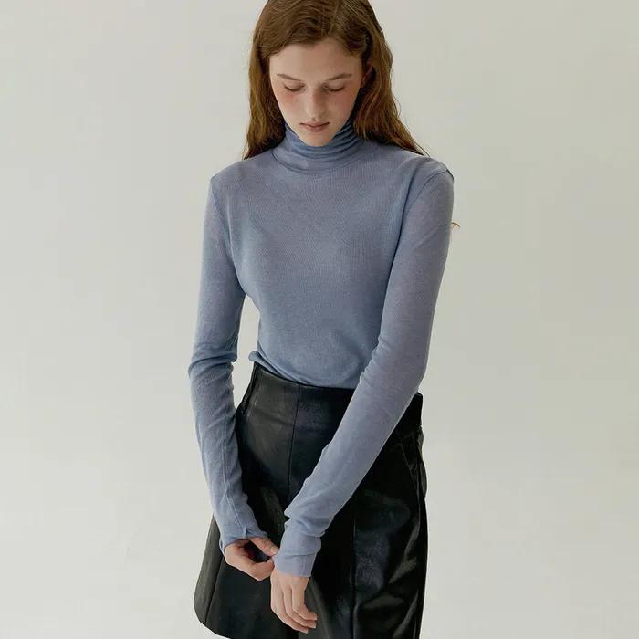 [25FW 재입고] ERICA sheer wool turtle neck T-shirt_Dust Blue