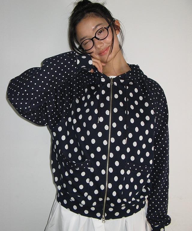 DOT RAGLAN HOODED ZIP UP NAVY