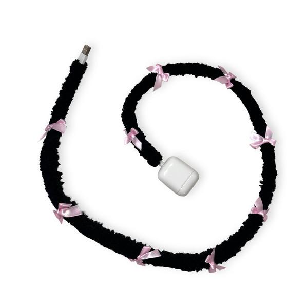 Fuzzy cable_Ribbon_Black (Pink)