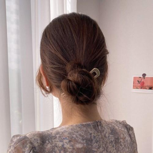 U자 심플 메탈 비녀 당고머리 무광 유광 헤어 집게핀 유핀