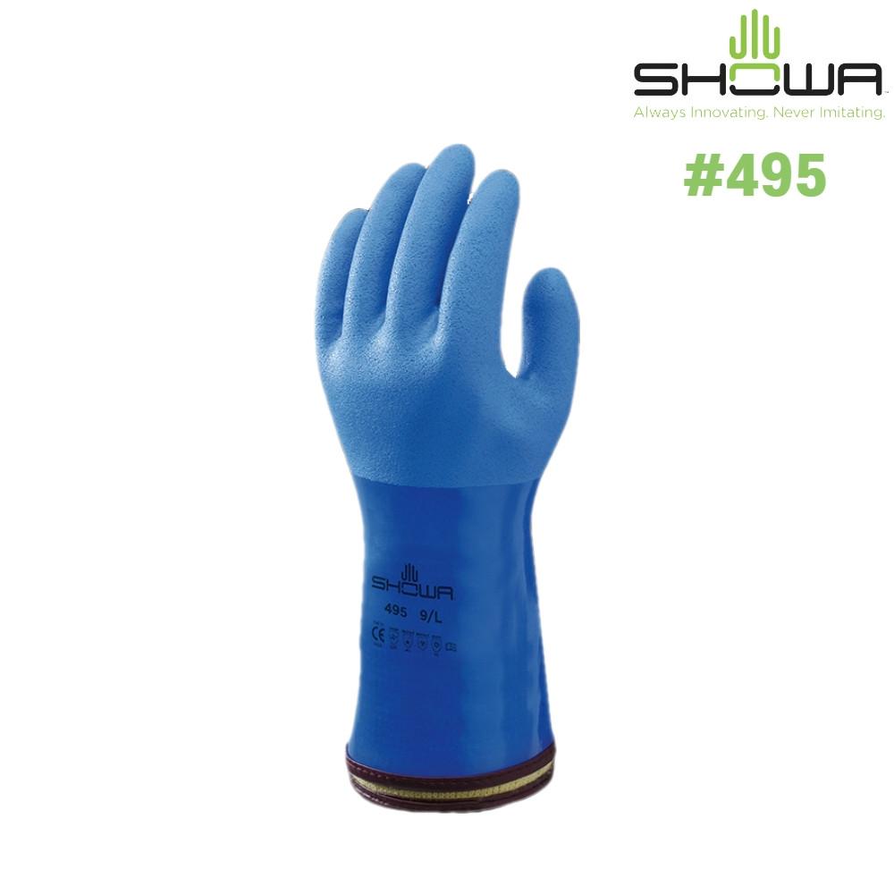 SHOWA 495 겨울 작업용 PVC 코팅 방한 장갑 내유 내화학 삼중코팅 기모 안전 쇼와