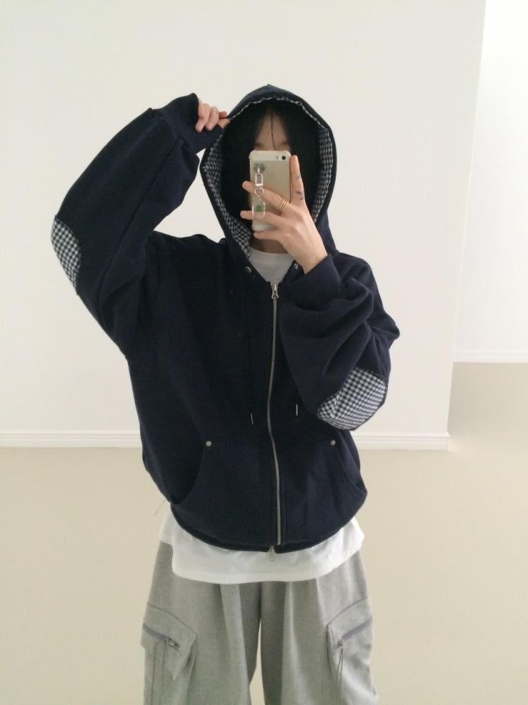 [re-order 3/10 이후 입고] 쿠미 엘보 패치 후드집업 (2color) - 남여공용