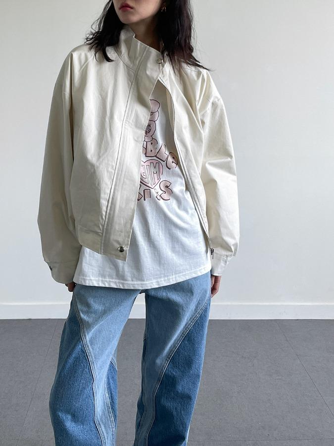 크림 하이넥 세미크롭 간절기 바람막이 야상 점퍼