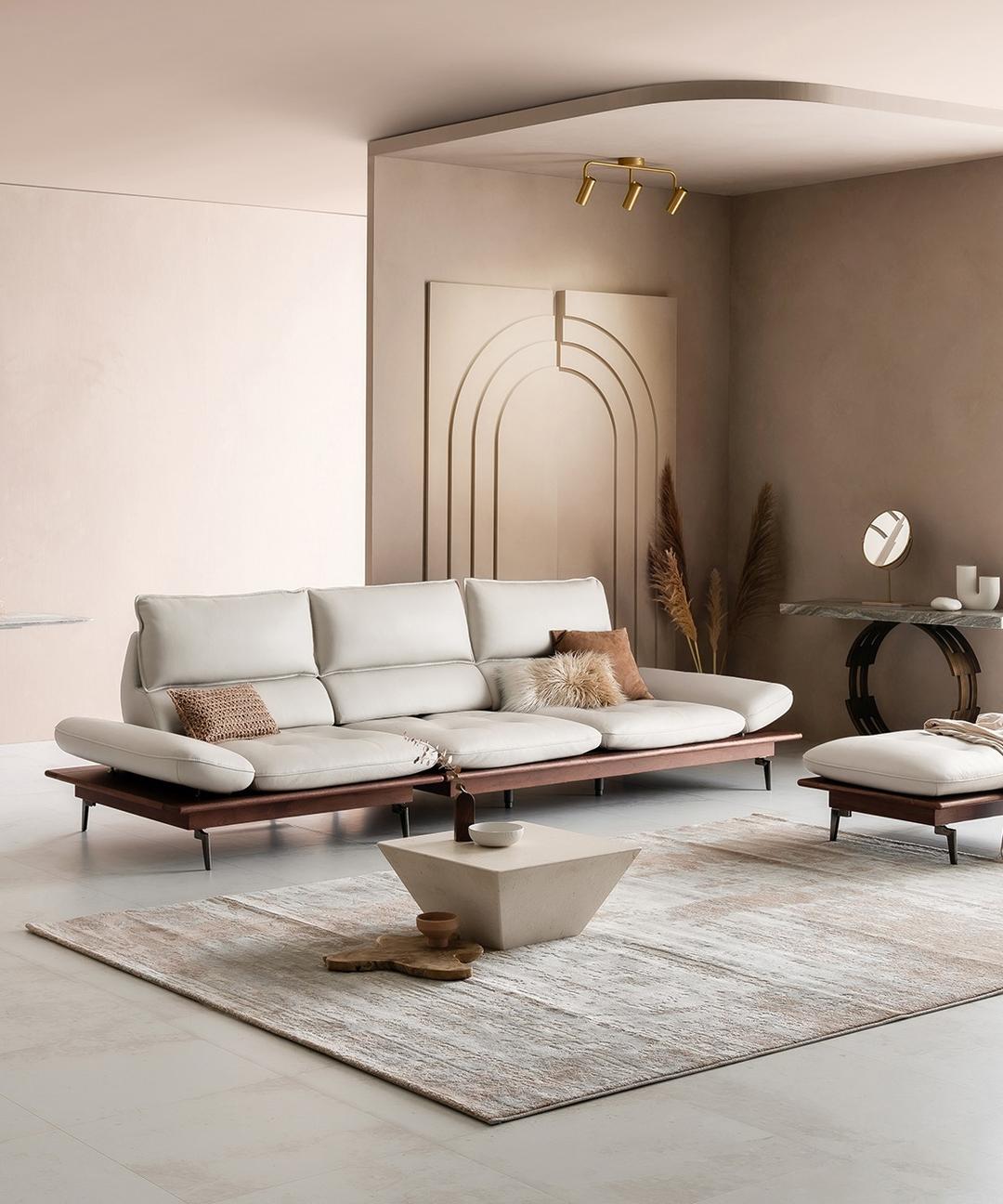 [ 산다라 ] 4인용 슈타크 통가죽 원목 스윙소파