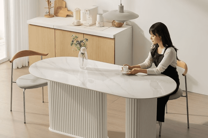 퓨어 템바 포세린 통 세라믹 타원 식탁 테이블 2colors (1400/1600/1800)