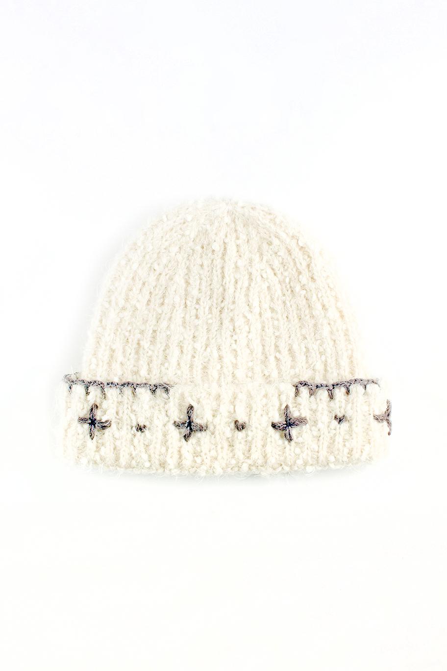 Flower Hand Stitched Beanie_IVORY