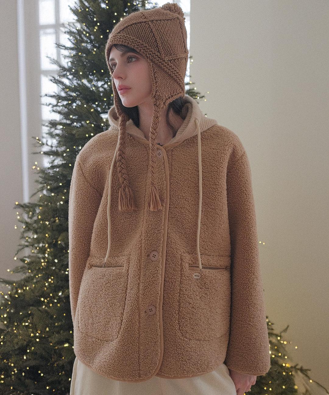 쿨키튼 [🤎🧸후드 탈부착/따뜻] 테디 니트 후드 하프 코트 3colors