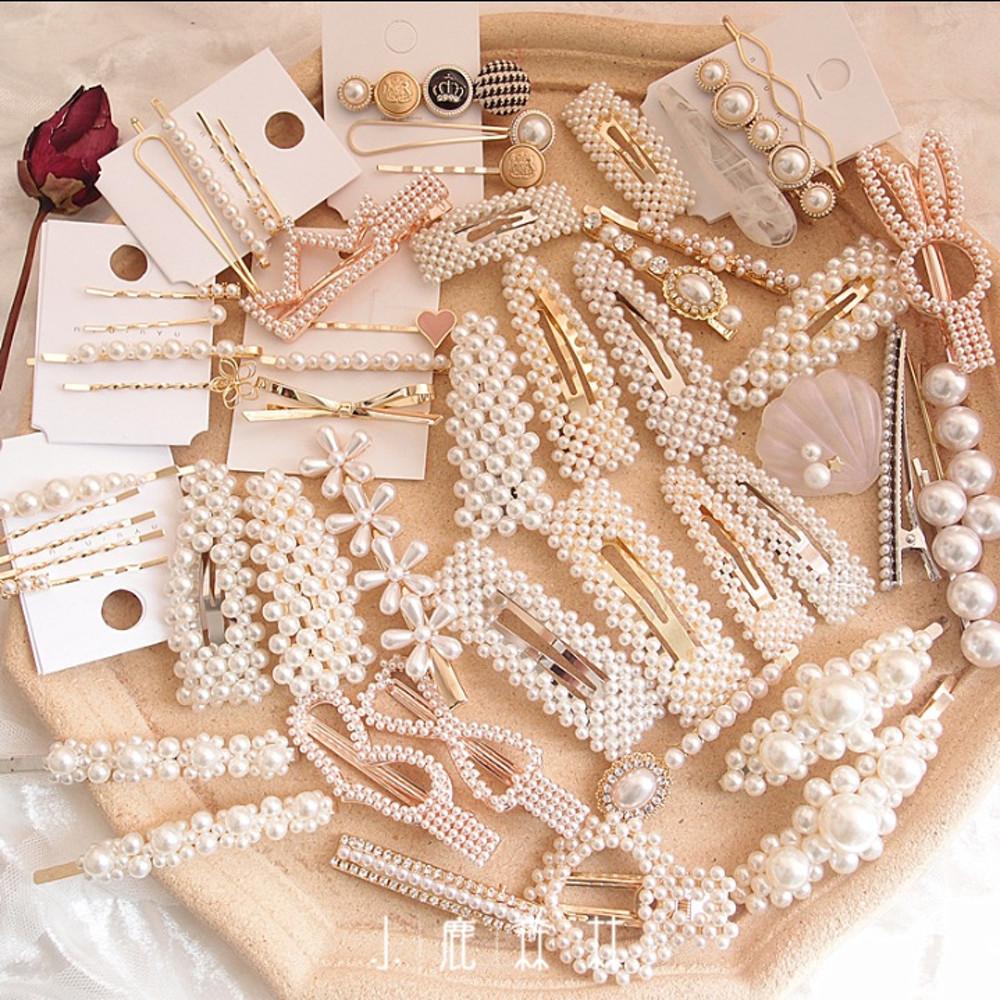 수스다 진주 머리핀 삼각 사각 일자 헤어핀 실핀 똑딱핀 곱창끈