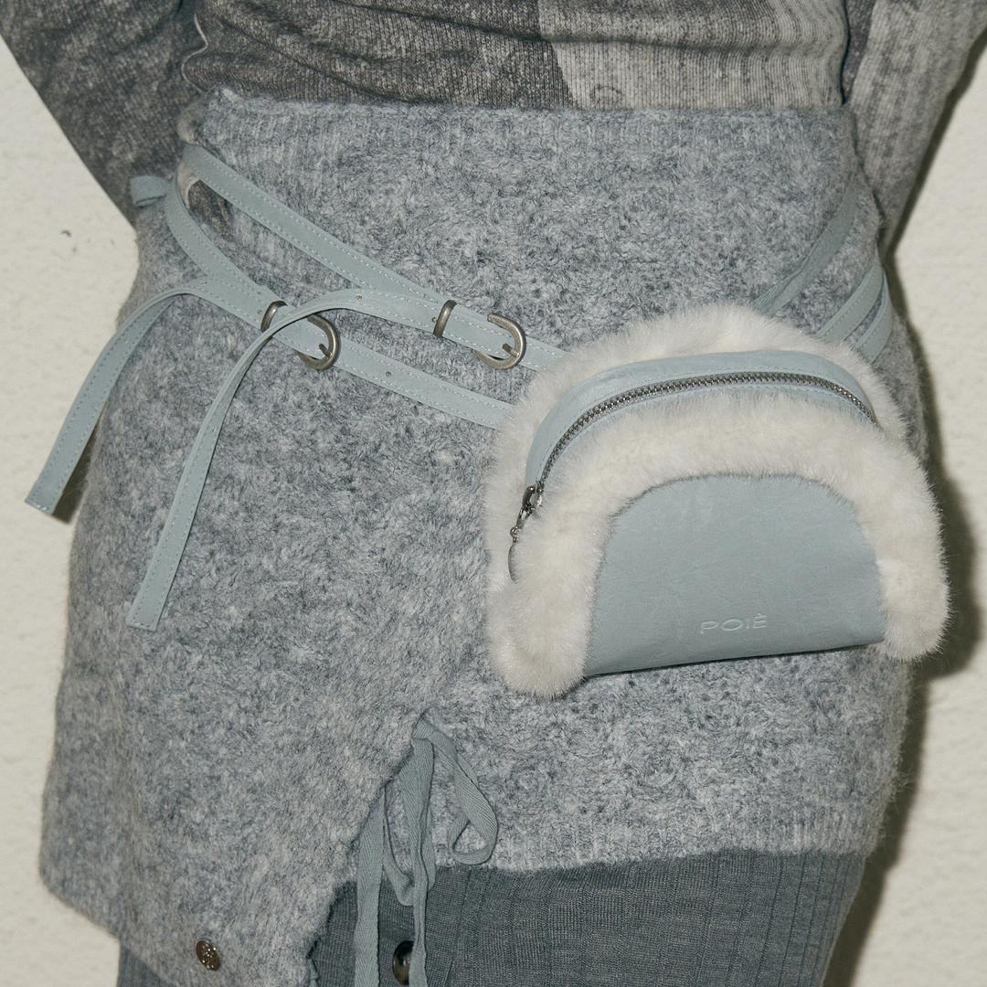 fur trimming double belt (baby blue)
