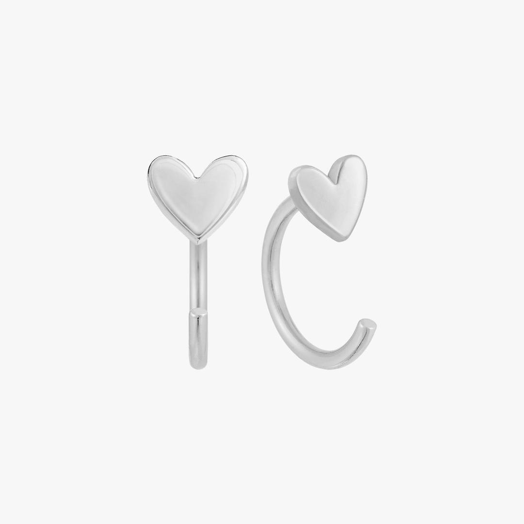 Little Heart Huggie Earrings - Silver