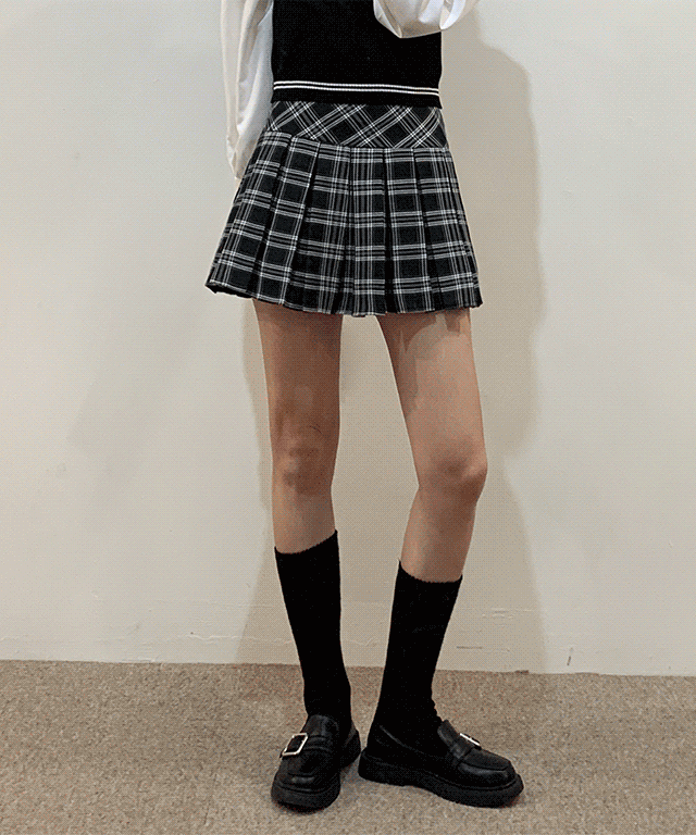 [데일리,스쿨룩] 플리츠 체크 하이웨스트 하이틴 주름 미니 스커트 [176]