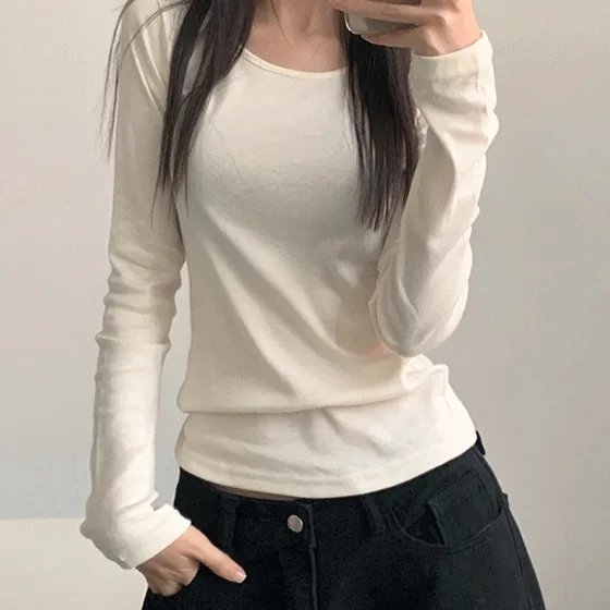 [여리핏/기모추가] 쫀득핏 땅꼬 심플 유넥 긴팔 티셔츠