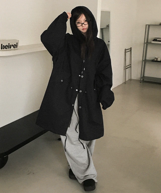 [간절기필수템/왕오버] 아워 아일렛스냅 하이넥 코튼 하프 롱 야상