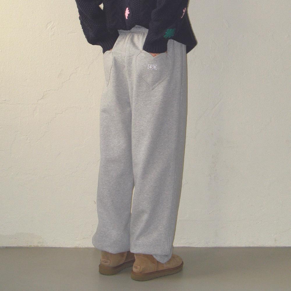 BACK HEART STITCH POCKET SWEAT JOGGER PANTS GREY