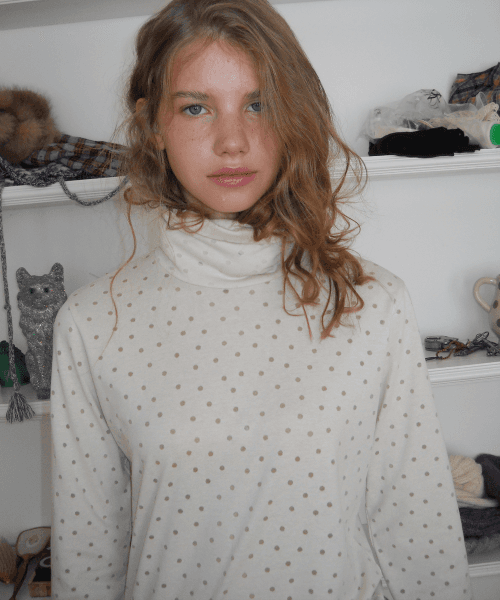 Sheer Dotted Turtleneck, Cream